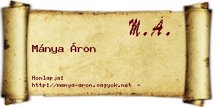 Mánya Áron névjegykártya